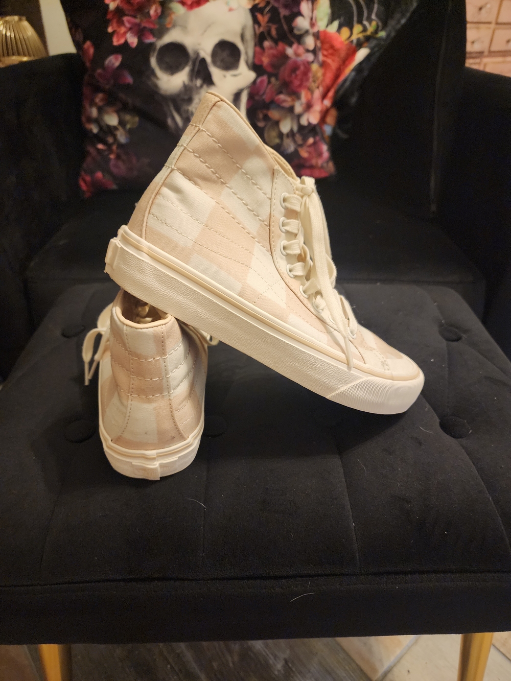Vans Pale Pink and White Checkerboard High-Top Sneakers Brand New